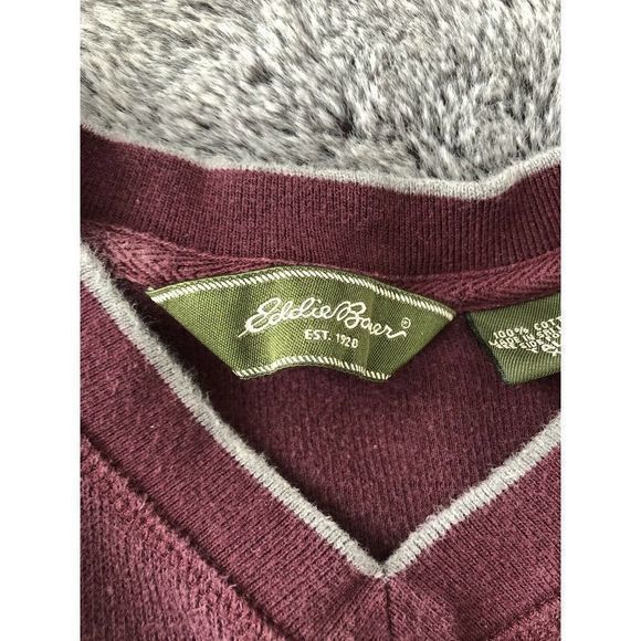 Eddie Bauer Men's Sweater XL TALL Maroon Long Sleeve V Neck Pullover Gray‎ Trim - Picture 4 of 10